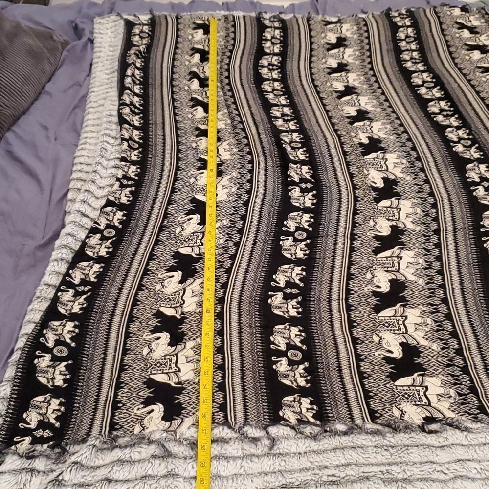 Black and white elephant scarf 42" by 57" with fringe accents - Picture 4 of 5